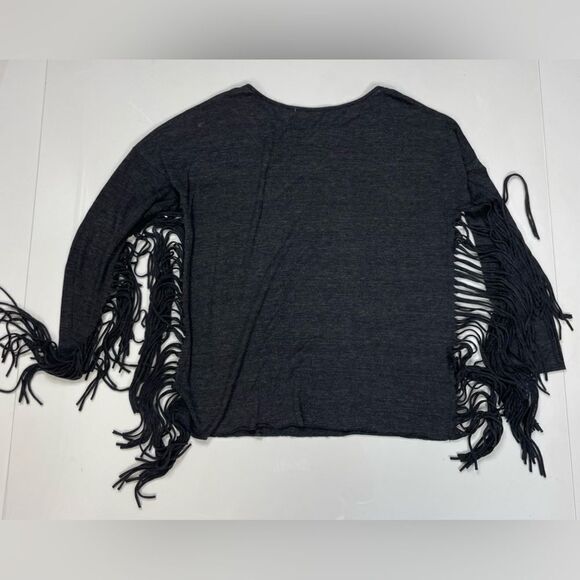 YA Los Angeles Fringe Top Women Medium Gray Long Sleeve - Picture 2 of 5